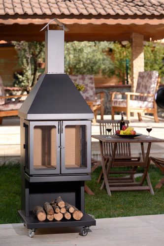 Wood-burning fireplace - SONSY SQUARE - NMA PASLANMAZ - free-standing / Single-sided / outdoor