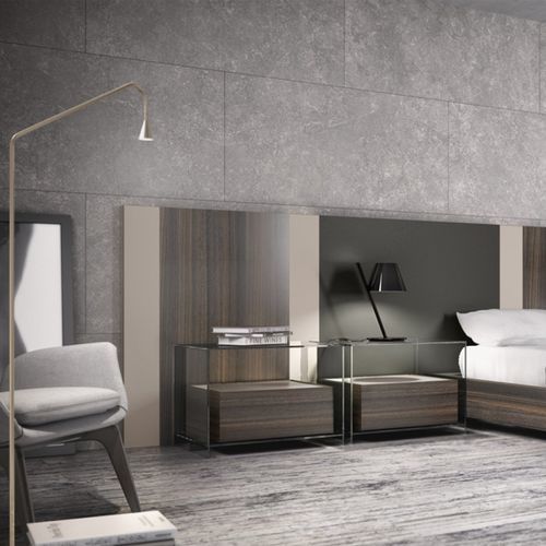 Contemporary bedside table - CUBE KLAS - EMEDE - wooden / glass / glass base