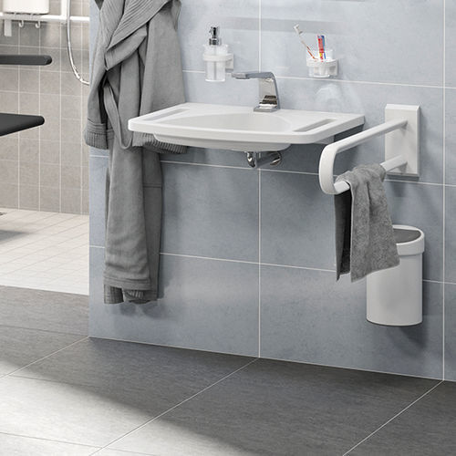Wall-mounted washbasin - 7530600 - NORMBAU Beschläge und Ausstattungs GmbH - cast iron / with towel rack / curved
