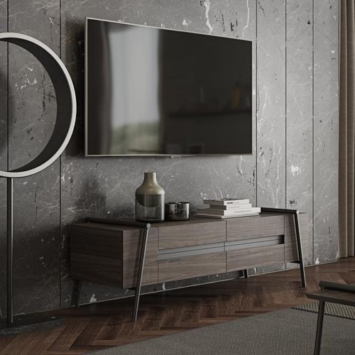 Contemporary TV cabinet - DUOO - ZEGEN - wood veneer / metal / laminate