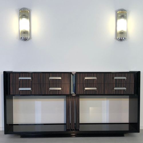 Art Deco TV cabinet - Münsterland Gruppe GmbH & Co. KG - with drawers / glossy lacquered wood / Macassar ebony
