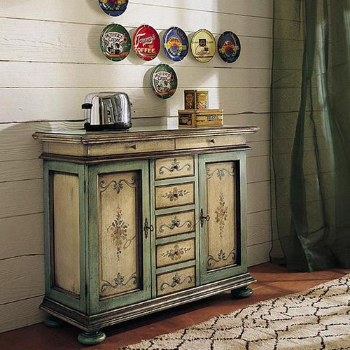 Traditional sideboard - 576 - flli zorzella mobili - lacquered wood / beige / green