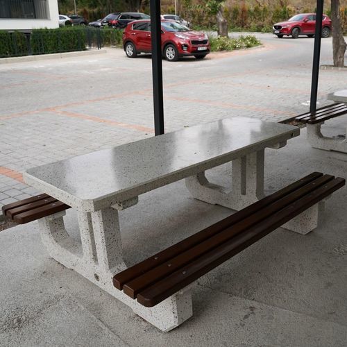 Contemporary picnic table - 220 - Encho Enchev - ETE - iroko / bamboo / fiber-reinforced concrete base