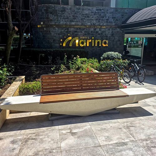 Contemporary public bench - 345 - Encho Enchev - ETE - hardwood / bamboo / marble