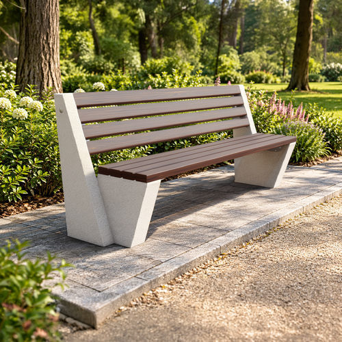 Contemporary public bench - 355 - Encho Enchev - ETE - teak / granite / walnut