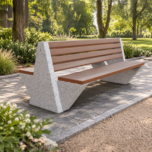 Contemporary garden bench - 357 - Encho Enchev - ETE - high-performance concrete / solid wood / iroko