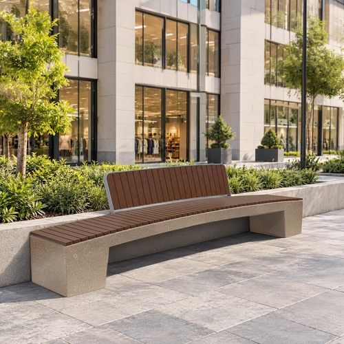 Contemporary public bench - 340 - Encho Enchev - ETE - high-performance concrete / stainless steel / with backrest
