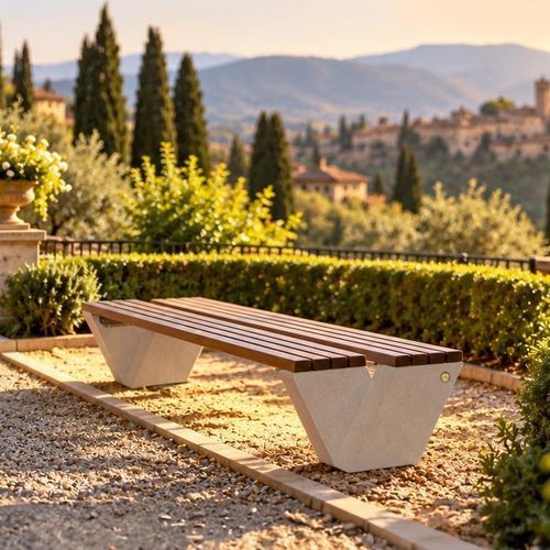 Contemporary garden bench - 356 - Encho Enchev - ETE - wooden / high-performance concrete / stone