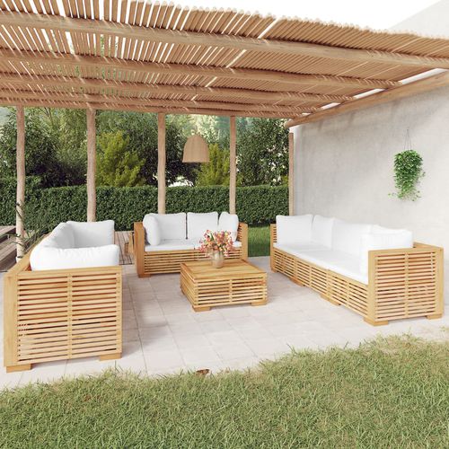 Contemporary lounge garden set - vidaXL 9-tlg : 3100873 - desayo - solid wood / teak / fabric