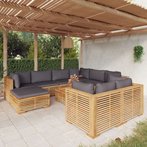 Contemporary lounge garden set - vidaXL 10-tlg : 3100882 - desayo - solid wood / oiled wood / teak