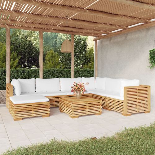 Contemporary lounge garden set - vidaXL 8-tlg : 3100879 - desayo - solid wood / teak / fabric