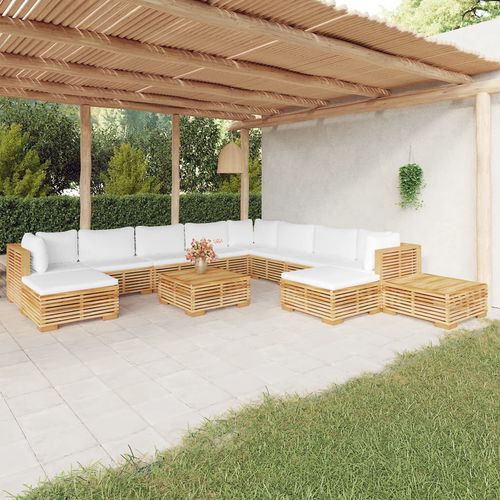 Contemporary lounge garden set - vidaXL 12-tlg : 3100887 - desayo - solid wood / teak / fabric