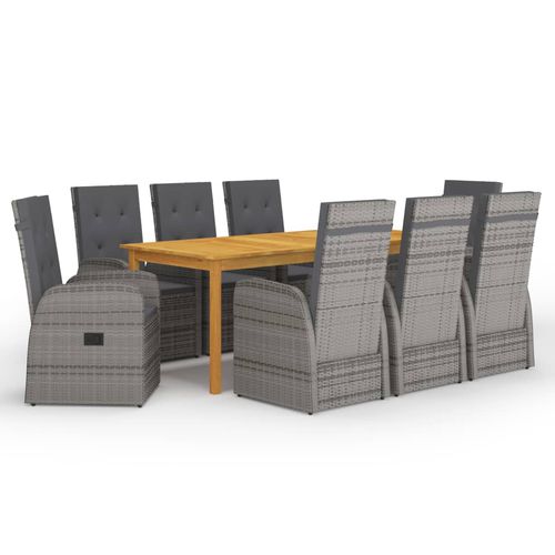 Contemporary table and chair set - vidaXL 9-tlg : 3067904 - desayo - garden / fabric / acacia