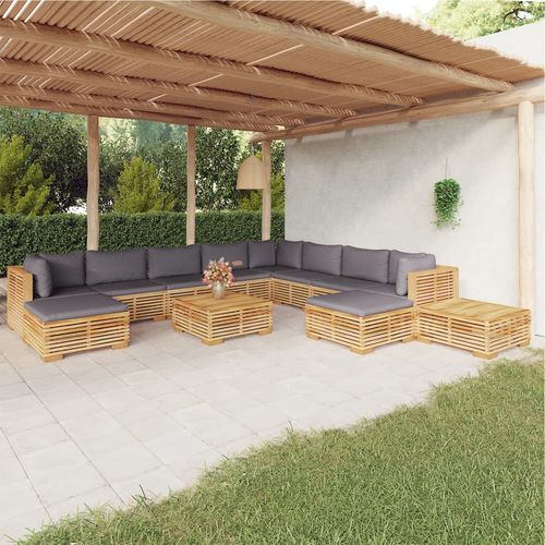 Contemporary lounge garden set - vidaXL 12-tlg : 3100888 - desayo - solid wood / teak / fabric