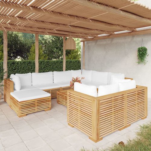 Contemporary lounge garden set - vidaXL 10-tlg : 3100881 - desayo - solid wood / teak / fabric