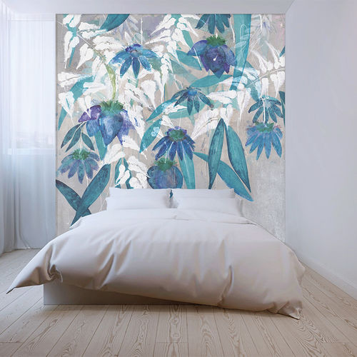 Contemporary wallpaper - BLUE FLOWERS - Skinwall - nonwoven fabric / fiberglass / vinyl