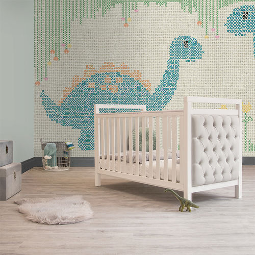 Original design wallpaper - CROSS STITCH DINO - Skinwall - nonwoven fabric / fiberglass / vinyl
