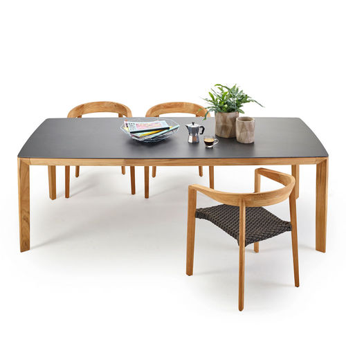 Contemporary dining table - LODGE - Solpuri - teak / ceramic / rectangular