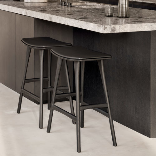 Contemporary bar stool - Osso  - ETHNICRAFT - leather / oak base / 4-legged