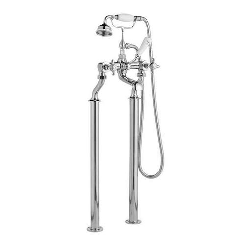 Double-handle shower mixer tap - TWAIN - Rogier & Mothes - floor-mounted / brass / bathroom