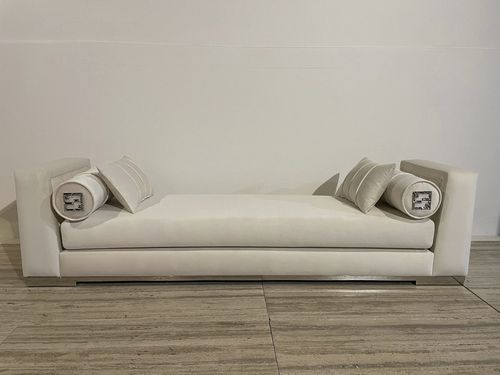 Contemporary upholstered bench - Signature - Fertini Casa - fabric / leather / polished brass base