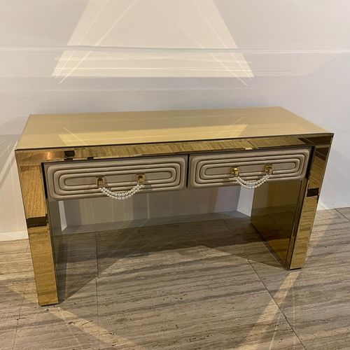 Contemporary sideboard table - Collier - Fertini Casa - smoked glass / gold plated / leather