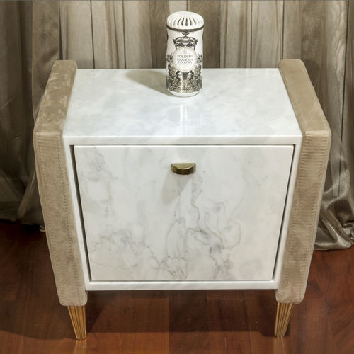 Contemporary bedside table - Tuscany - Fertini Casa - leather / fabric / marble