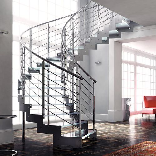 Circular staircase - L20-2E-GVE - d'OPERA STAIRS - glass step / metal frame / contemporary