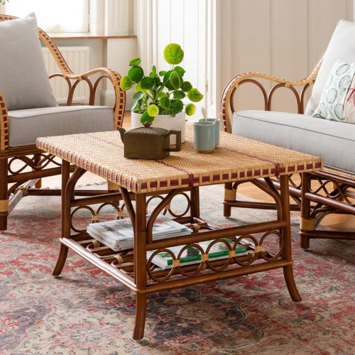 Contemporary coffee table - BAGATELLE - KOK Maison - plywood / rattan / rattan base