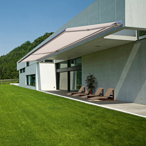 Folding-arm awning - TASOS - Persax - box / motorized / patio