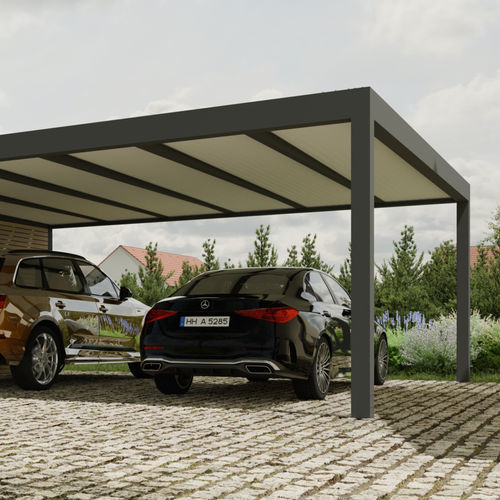 Self-supporting pergola - F240 - Soltec - aluminium / stainless steel / sun shade louvers
