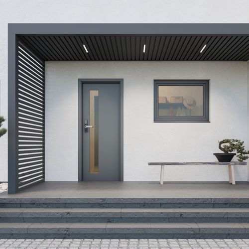 Entrance canopy - F170 - Soltec - aluminium / with aluminum covering / flat