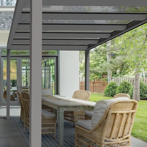 Door canopy - Soltec - for patio / metal / glass