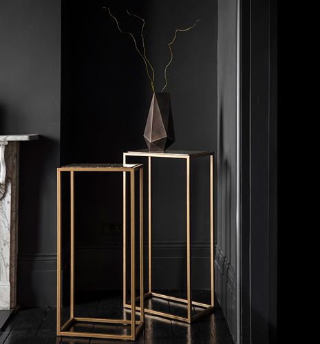 Contemporary high occasional table - Siena - TOM FAULKNER - glass / marble / steel base