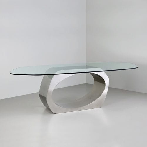 Contemporary dining table - Skye - TOM FAULKNER - glass / stainless steel base / home