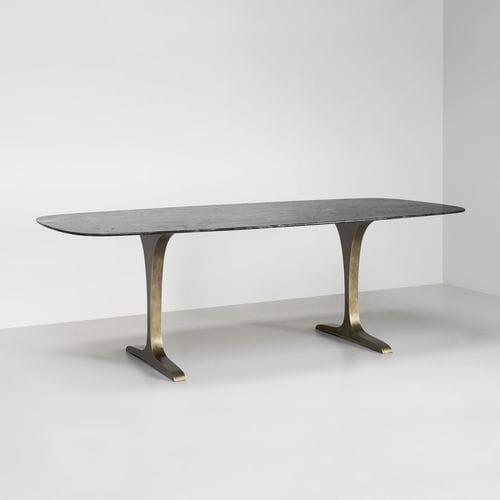 Contemporary dining table - Angel - TOM FAULKNER - wooden / marble / steel base