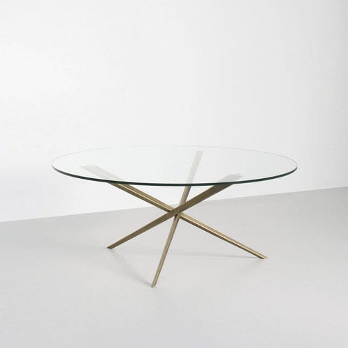Minimalist design coffee table - Phoenix - TOM FAULKNER - glass / steel base / bronze base