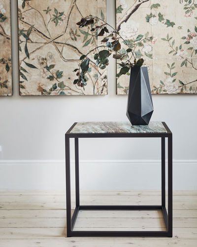 Contemporary side table - Siena - TOM FAULKNER - glass / marble / steel base