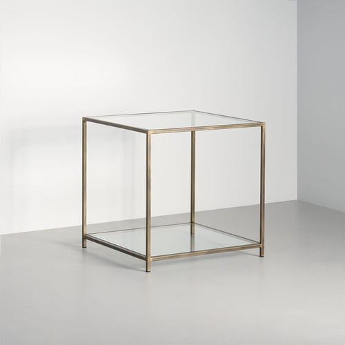 Contemporary side table - Madison - TOM FAULKNER - glass / steel base / round