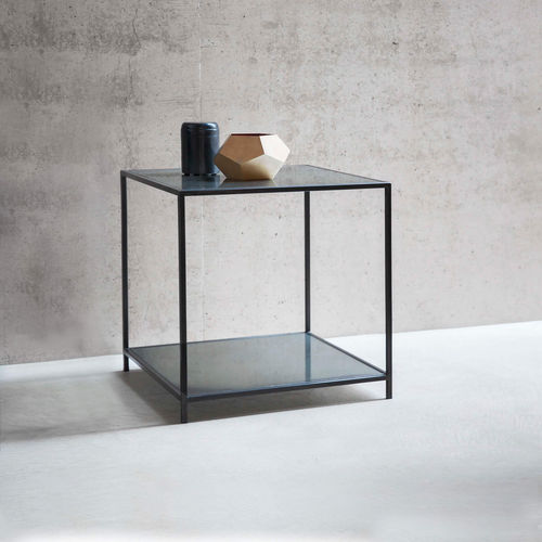 Contemporary side table - Lexington - TOM FAULKNER - glass / steel base / square