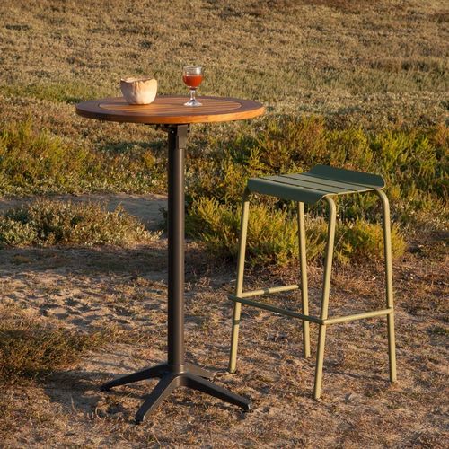 Contemporary high bar table - TYPON - Ezeis - teak / metal base / round