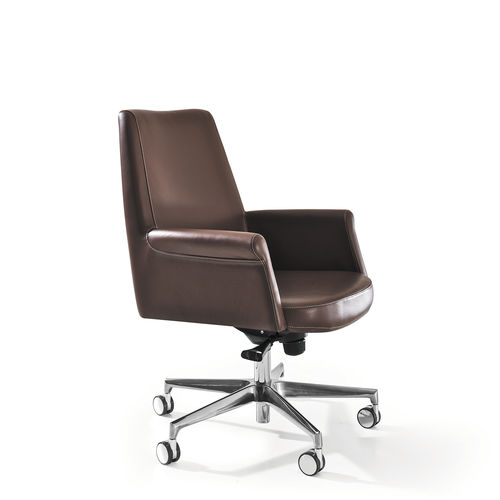 Contemporary office armchair - ANDY - Milani - leather / adjustable-height / brown
