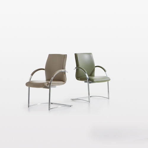 Contemporary visitor chair - RANG - Milani - indoor / leather / cantilever