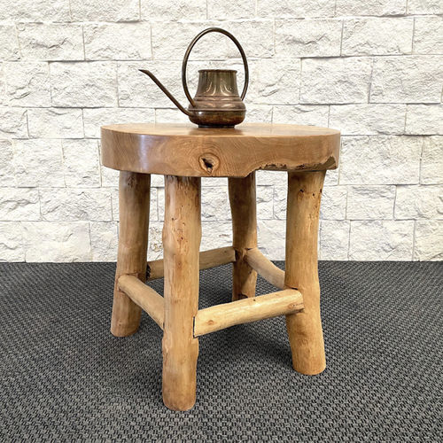 Rustic side table - JADE - ARRELART - teak / teak base / round