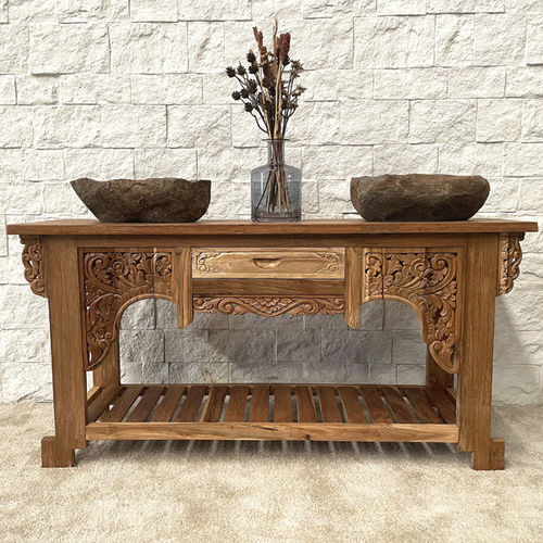 Free-standing washbasin cabinet - PANAMA - ARRELART - teak / traditional / without door