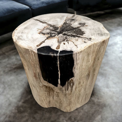 Contemporary stool - BLACK - ARRELART - petrified wood / petrified wood base / handmade