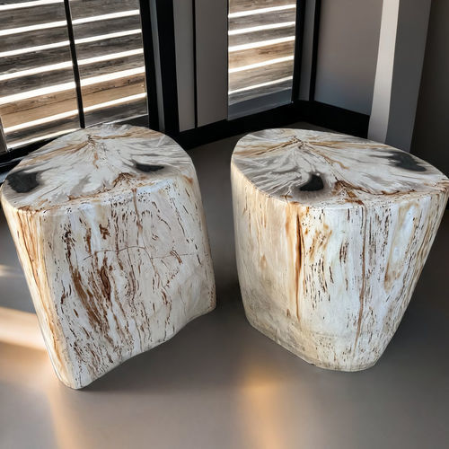 Contemporary stool - ALASKA - ARRELART - petrified wood / petrified wood base / handmade
