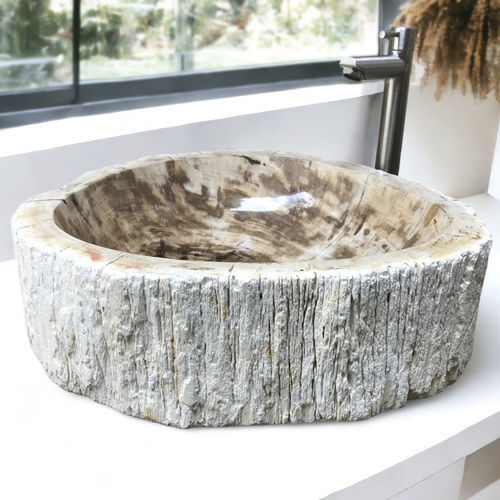 Countertop washbasin - THIERRY - ARRELART - petrified wood / handmade / round