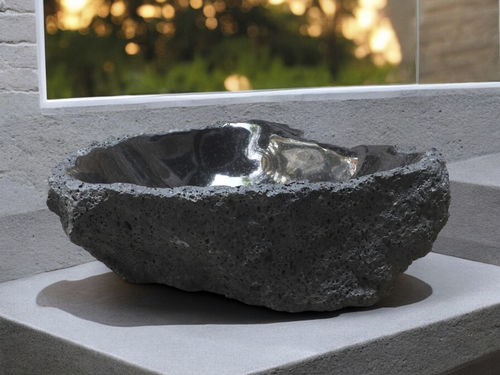 Countertop washbasin - MAUNA - ARRELART - natural stone / lava / handmade
