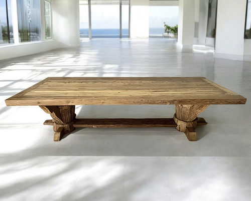 Contemporary dining table - PORTOVENERE - ARRELART - teak / matte varnished wood / teak base